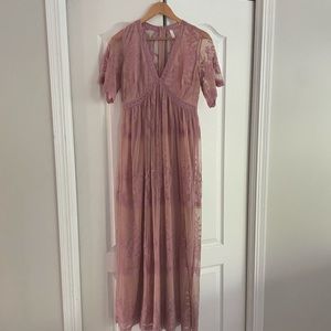 Pink a blush Size Small Pink Lace Mesh Overlay Maternity Maxi Dress